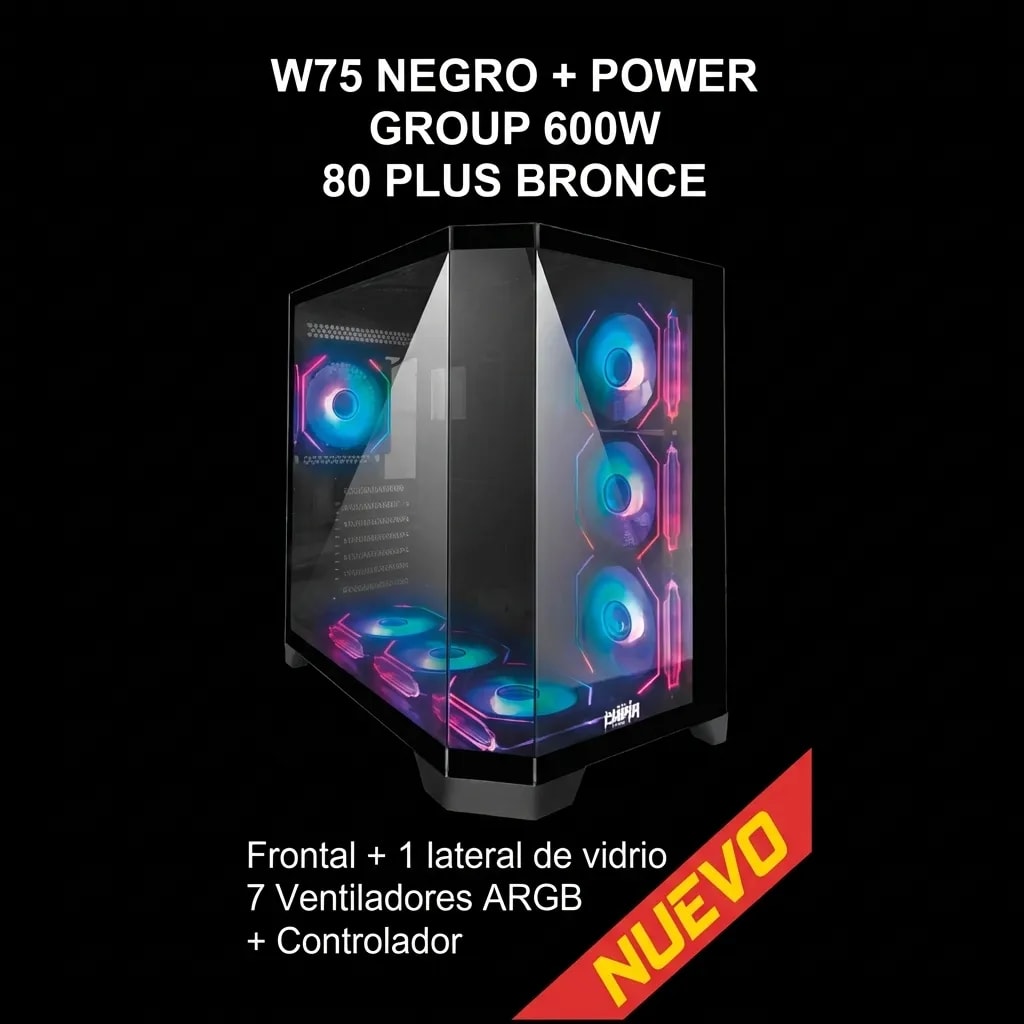 W75 NEGRO + POWER GROUP 600W 80 PLUS BRONCE